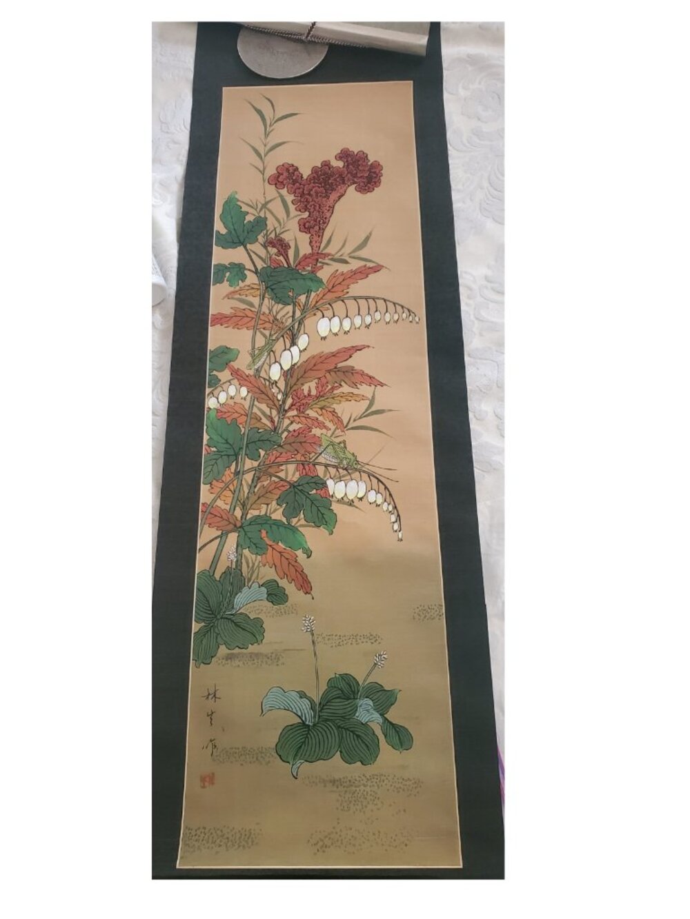 Vintage Asian Botanical Wall Scroll Art